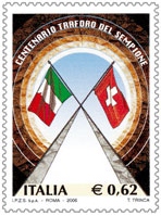 Francobollo Centenario dell’inaugurazione del traforo del Sempione Poste Italiane 0,62 euro, 62 centesimi